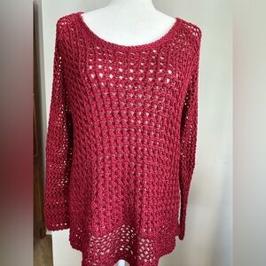 Lucky Brand Deep Red Open-Knit Sweater